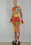 Autumn Orange Print Sexy One Piece Long Sleeve Bodycon Jumpsuit