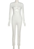 Winter White Cut Out Crew Neck Sexy Basics Jumpsuit