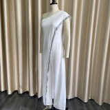 Autumn White Formal One Shoulder Sequin Elegant Jumpsuit
