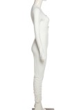 Winter White Cut Out Crew Neck Sexy Basics Jumpsuit
