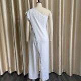 Autumn White Formal One Shoulder Sequin Elegant Jumpsuit