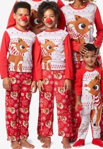 Winter Red Santa Print Schlafhemd und Hose Zweiteiliges Weihnachts-Familien-Kinder-Pyjama-Set