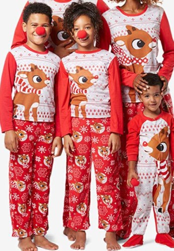Kış Kırmızı Noel Baba Baskılı Uyku Tişörtü ve Pantolon İki Parçalı Noel Aile Çocuk Pijama Takımı