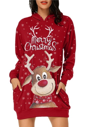 Зимнее красное рождественское платье с капюшоном с принтом Санта-Карвинал