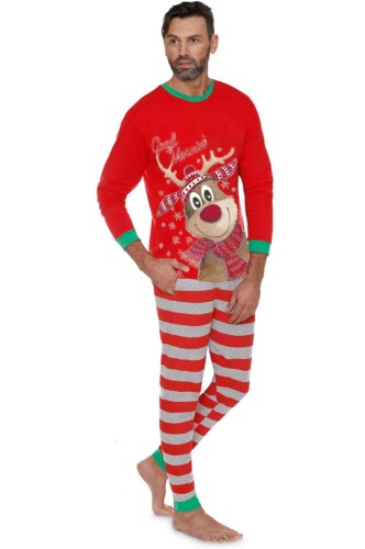 Winter Red Santa Print Sleeping Shirt and Pants Two Piece Christmas Family Daddy Pajama Set
