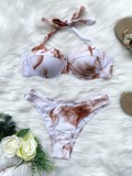 White Tie Dye Print Three Piece Halter Cover Up Swimwear