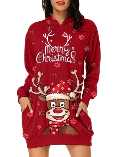 Robe de Noël à capuche imprimé Santa Carvinal rouge d'hiver