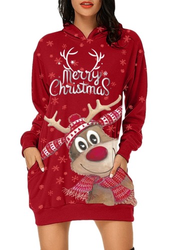 Vestido de Navidad con capucha y estampado de Santa Carvinal rojo de invierno
