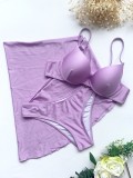 Purple Three Piece Push Up Strap Cover Up Swimwear