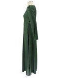 Autumn Green V-Neck Long Sleeves Plus Size Maxi Dress
