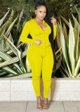 Autumn Yellow Blank Tight Zipper Hoodies and Pants Two Piece Set