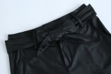 Winter Black Leather High Waist Tight Trousers