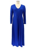 Autumn Blue V-Neck Long Sleeves Plus Size Maxi Dress