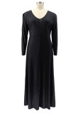 Autumn Black V-Neck Long Sleeves Plus Size Maxi Dress