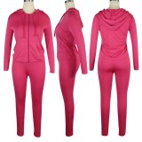 Autumn Rose Blank Tight Zipper Hoodies and Pants Two Piece Set