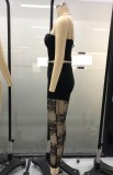 Fall Sexy Black Chains Straps Vest And Lace Shorts Two Piece Set