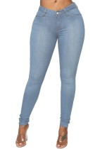 Jeans ajustados sólidos azul claro de moda de invierno