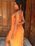 Summer Sexy Orange Straps Slit Long Dress