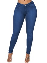 Jeans ajustados sólidos azules de moda de invierno