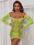 Sexy Light Green Nightclub Temptation Hollow Out Off Shoulder Mini Dress Lingerie