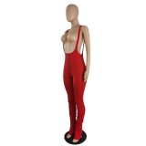 Fall Sexy Red Zipper Slim Sling Bib Jumpsuit