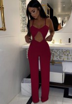 Fall Sexy Wine Hollow Out Sling Jumpsuit