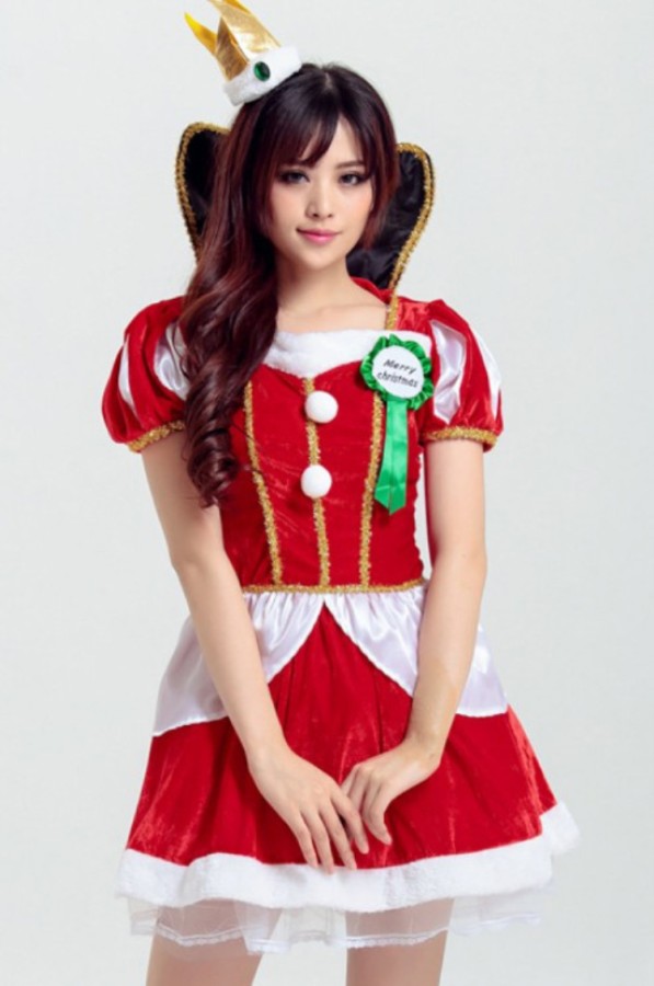 Christmas Women Short Sleeve Red Costume Princess Dress