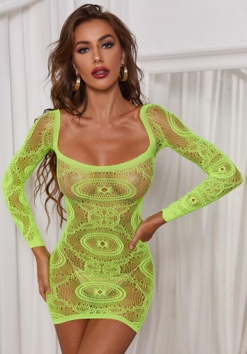 Mini vestido sexy de boate verde claro Temptation oco fora do ombro minivestido lingerie