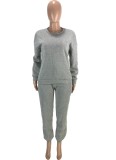 Winter Casual Gray Round Neck Loose Two Piece Sweatsuit