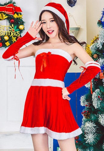 Christmas Fuzzy Trim Tube Costume 3pcs Dress Set