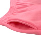 Winter Casual Pink Cropped Hoody Fleece Two Piece Sweatsuit
