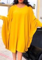 Fall Plus Size Round Neck Bat Sleeve Loose Casual Dress