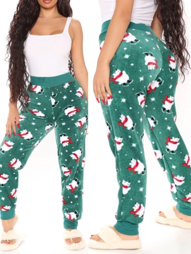Зимние зеленые печатные рождественские пижамные штаны для сна