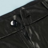 Winter Trendy Black High Waist PU Leather Shorts