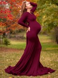 Fall Sexy Burgundy V-neck Full Sleeve Mermaid Maternity Evening Dress