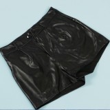 Winter Trendy Black High Waist PU Leather Shorts