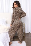 Winter Leopard Zipper Sleeping Hoody Pajama Jumpsuit