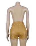 Winter Trendy Brown High Waist PU Leather Shorts