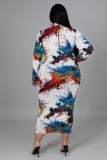 Fall Plus Size Multicolor Printed Full Sleeve Long Dress