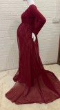Fall Sexy Red Off Shoulder Full Sleeve Maternity Evening Dress