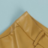 Winter Trendy Brown High Waist PU Leather Shorts