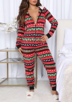 Winter Red Christmas Zipper Sleeping Hoody Pyjama Jumpsuit