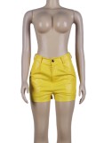 Winter Trendy Yellow High Waist PU Leather Shorts