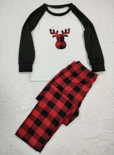 Conjunto de pijama para mãe com estampa de cervo de inverno xadrez para dormir natal em família