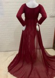 Fall Sexy Red Off Shoulder Full Sleeve Maternity Evening Dress