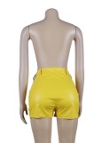 Winter Trendy Yellow High Waist PU Leather Shorts