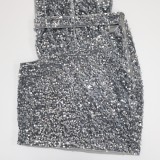 Fall Sexy Gray Sequins Halter Backless Cutout Club Dress