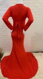 Fall Sexy Red V-neck Full Sleeve Mermaid Maternity Evening Dress