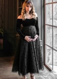 Fall Elegant Black Off Shoulder Mesh Maternity Party Dress