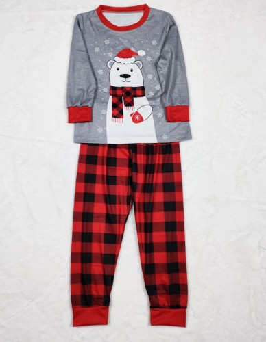 Christmas Children Grey Contrast Long Sleeve Top And Print Pant Pajama Two Piece Set